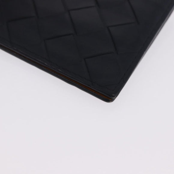 BOTTEGA VENETA INTRECCIATO Card Case Leather Navy Silver Auth BA15282