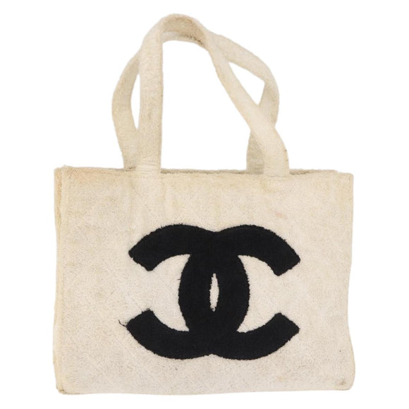 CHANEL COCO Mark Tote Bag Pile White Black CC Auth BA15283