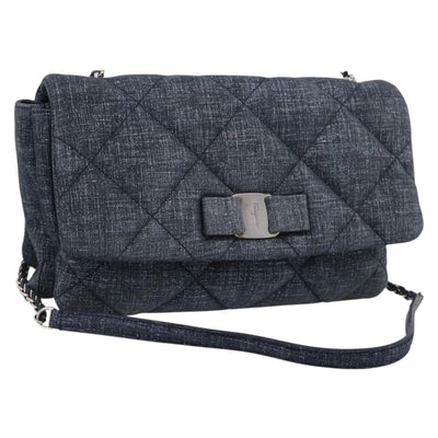 Salvatore Ferragamo Denim Vala Ribbon Chain Shoulder Bag Blue Auth BA15284V