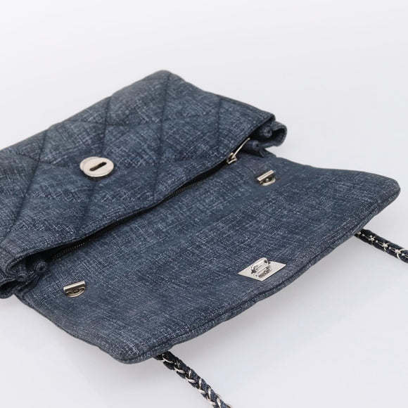 Salvatore Ferragamo Denim Vala Ribbon Chain Shoulder Bag Blue Auth BA15284V