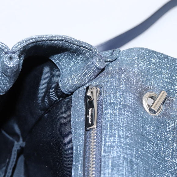 Salvatore Ferragamo Denim Vala Ribbon Chain Shoulder Bag Blue Auth BA15284V