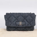 Salvatore Ferragamo Denim Vala Ribbon Chain Shoulder Bag Blue Auth BA15284V-23