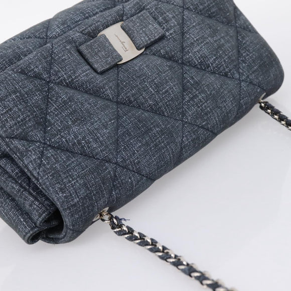 Salvatore Ferragamo Denim Vala Ribbon Chain Shoulder Bag Blue Auth BA15284V