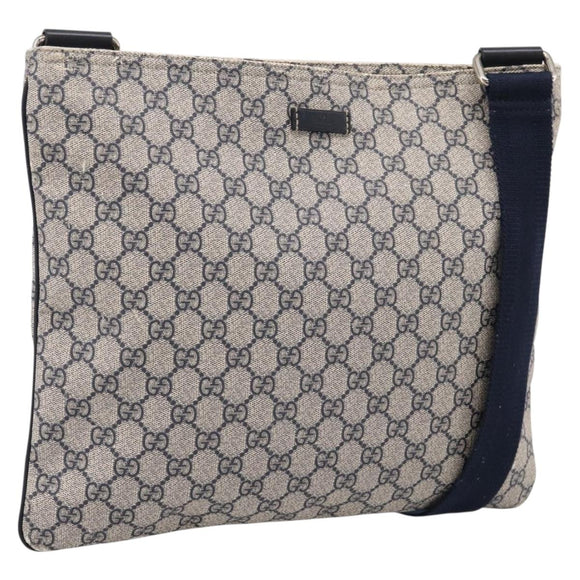 GUCCI GG Supreme Shoulder Bag PVC Leather Navy Silver 201446 Auth BA15286
