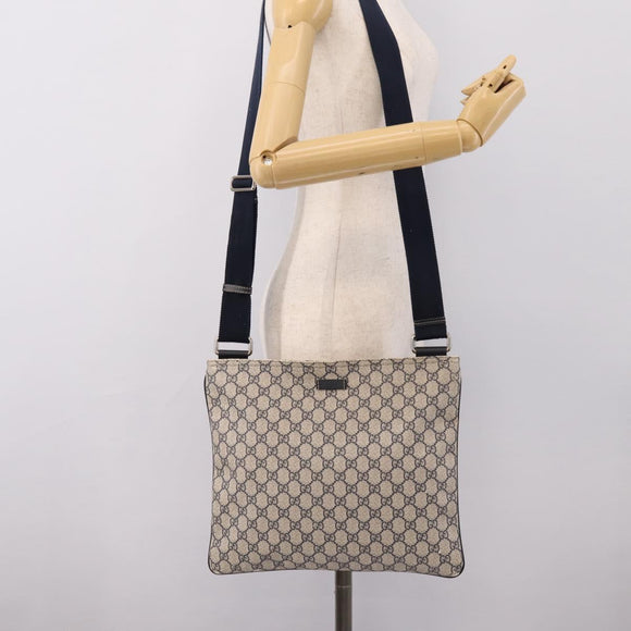GUCCI GG Supreme Shoulder Bag PVC Leather Navy Silver 201446 Auth BA15286