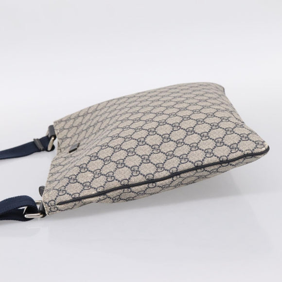 GUCCI GG Supreme Shoulder Bag PVC Leather Navy Silver 201446 Auth BA15286