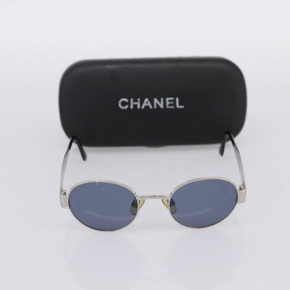 CHANEL Sunglasses Metal Silver Black CC Auth BA15289V