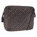 BOTTEGA VENETA INTRECCIATO Shoulder Bag Leather Silver Gold Tone Auth BA15290-1