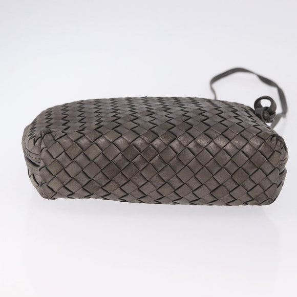 BOTTEGA VENETA INTRECCIATO Shoulder Bag Leather Silver Gold Tone Auth BA15290