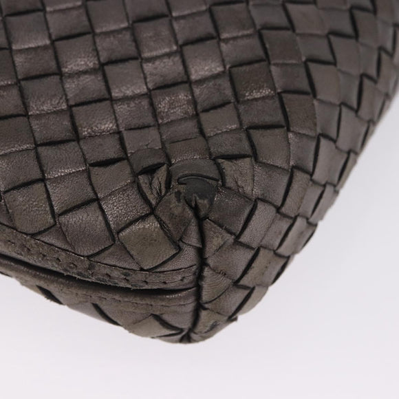 BOTTEGA VENETA INTRECCIATO Shoulder Bag Leather Silver Gold Tone Auth BA15290