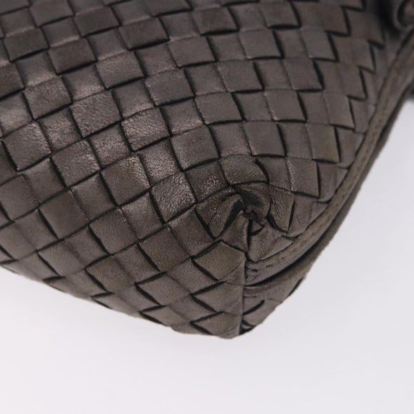 BOTTEGA VENETA INTRECCIATO Shoulder Bag Leather Silver Gold Tone Auth BA15290