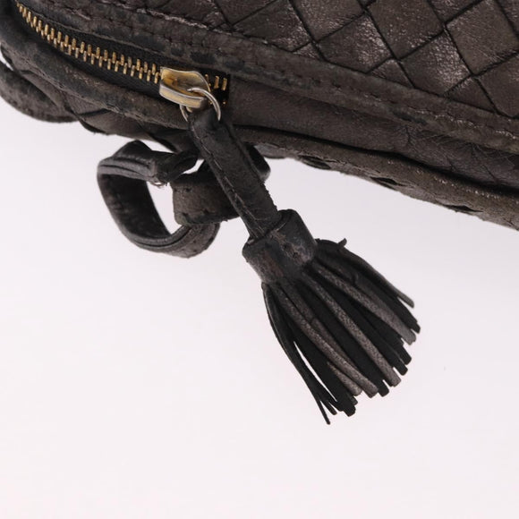 BOTTEGA VENETA INTRECCIATO Shoulder Bag Leather Silver Gold Tone Auth BA15290