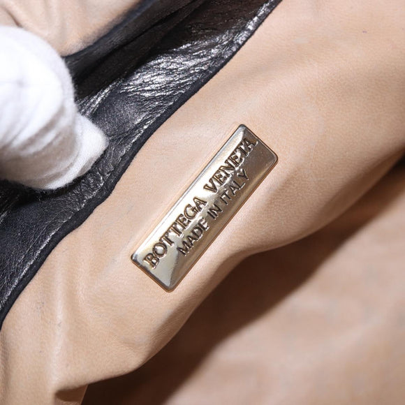 BOTTEGA VENETA INTRECCIATO Shoulder Bag Leather Silver Gold Tone Auth BA15290