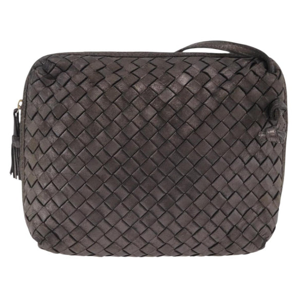 BOTTEGA VENETA INTRECCIATO Shoulder Bag Leather Silver Gold Tone Auth BA15290