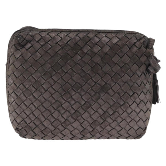 BOTTEGA VENETA INTRECCIATO Shoulder Bag Leather Silver Gold Tone Auth BA15290