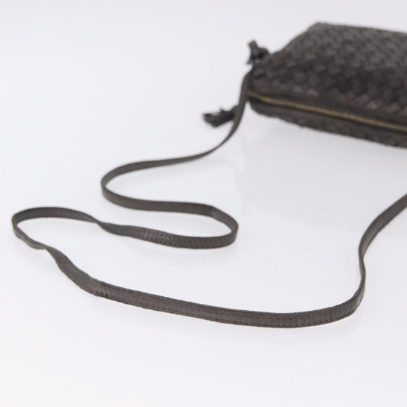 BOTTEGA VENETA INTRECCIATO Shoulder Bag Leather Silver Gold Tone Auth BA15290
