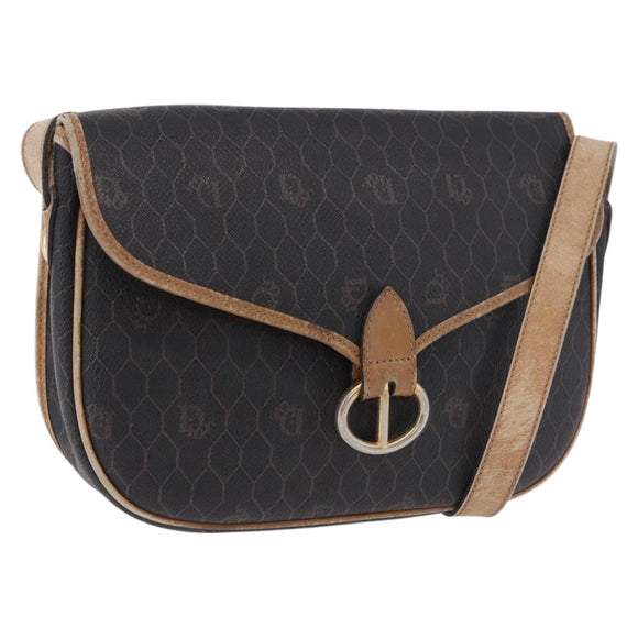 Christian Dior Honeycomb Shoulder Bag PVC Leather Black Gold Tone Auth BA15293