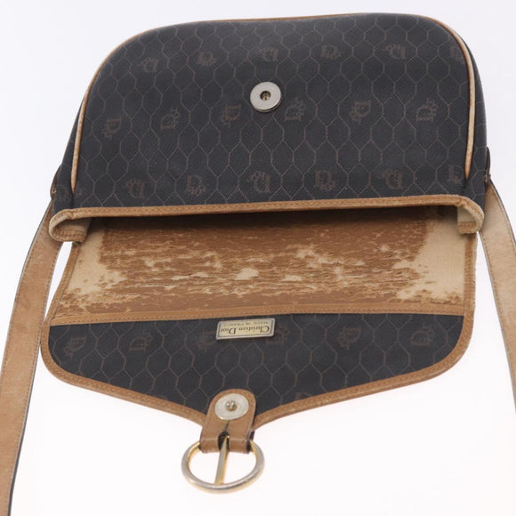Christian Dior Honeycomb Shoulder Bag PVC Leather Black Gold Tone Auth BA15293