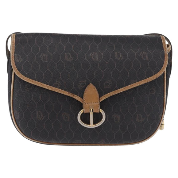 Christian Dior Honeycomb Shoulder Bag PVC Leather Black Gold Tone Auth BA15293