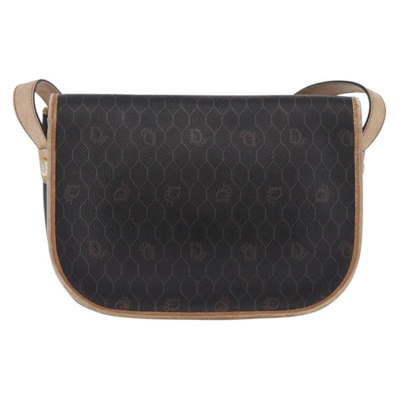 Christian Dior Honeycomb Shoulder Bag PVC Leather Black Gold Tone Auth BA15293