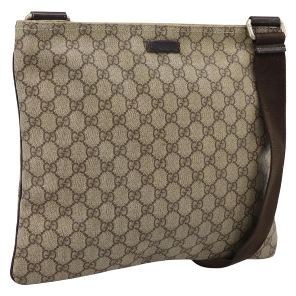 GUCCI GG Supreme Shoulder Bag PVC Leather Beige Gold Tone 201446 Auth BA15294