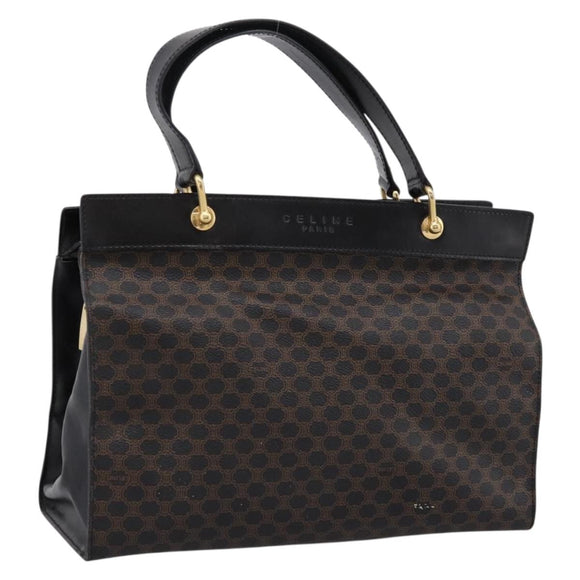 CELINE Macadam Hand Bag PVC Leather Black Gold Tone Auth BA15296