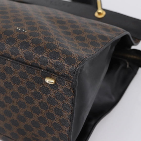 CELINE Macadam Hand Bag PVC Leather Black Gold Tone Auth BA15296