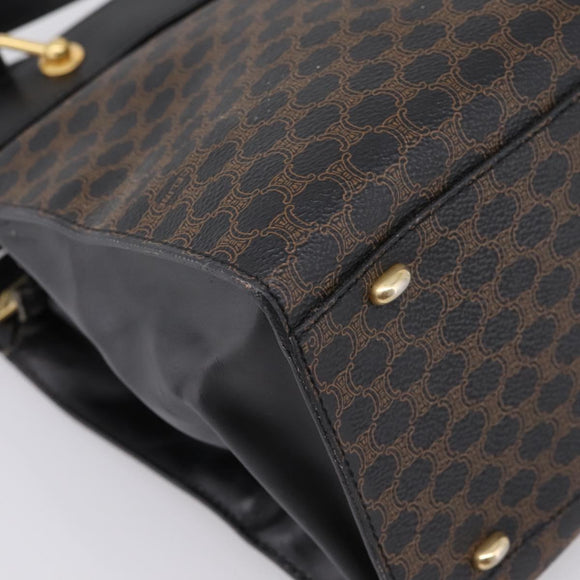 CELINE Macadam Hand Bag PVC Leather Black Gold Tone Auth BA15296