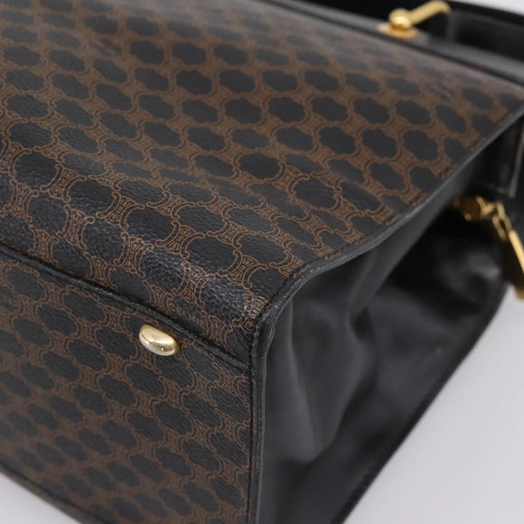 CELINE Macadam Hand Bag PVC Leather Black Gold Tone Auth BA15296