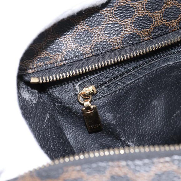 CELINE Macadam Hand Bag PVC Leather Black Gold Tone Auth BA15296