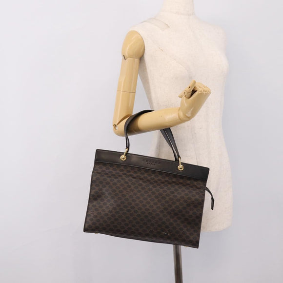 CELINE Macadam Hand Bag PVC Leather Black Gold Tone Auth BA15296