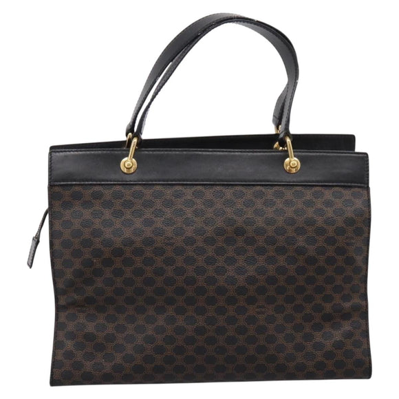 CELINE Macadam Hand Bag PVC Leather Black Gold Tone Auth BA15296