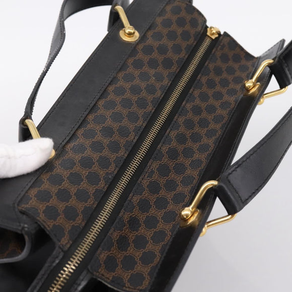 CELINE Macadam Hand Bag PVC Leather Black Gold Tone Auth BA15296