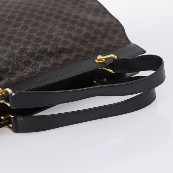 CELINE Macadam Hand Bag PVC Leather Black Gold Tone Auth BA15296