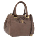 PRADA Hand Bag Leather 2way Brown Gold Tone Auth BA15297-1