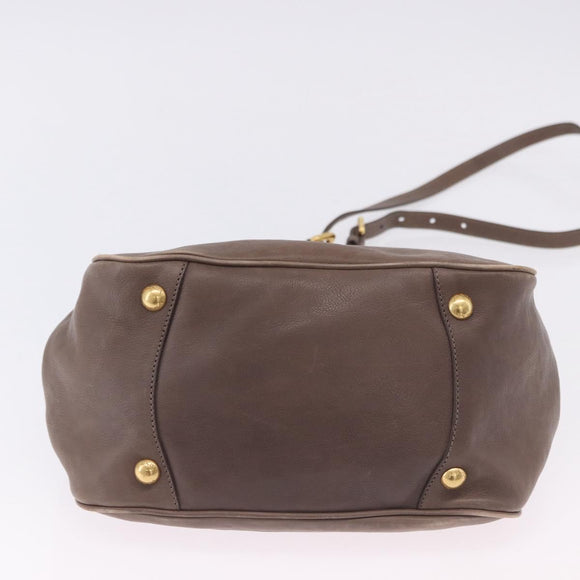 PRADA Hand Bag Leather 2way Brown Gold Tone Auth BA15297