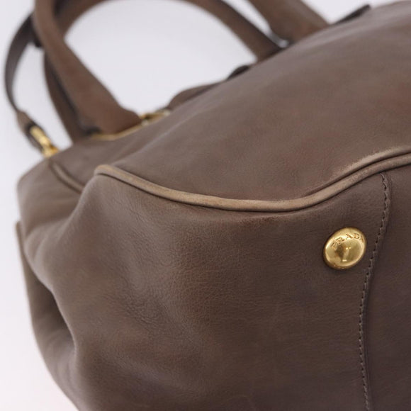 PRADA Hand Bag Leather 2way Brown Gold Tone Auth BA15297