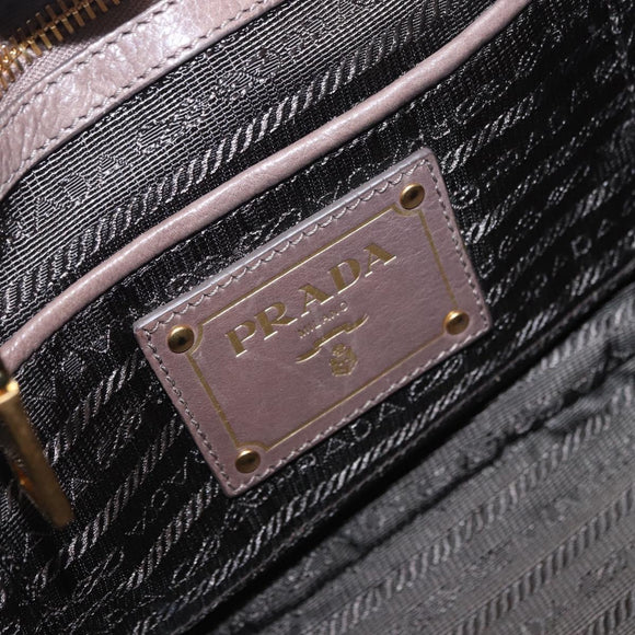 PRADA Hand Bag Leather 2way Brown Gold Tone Auth BA15297