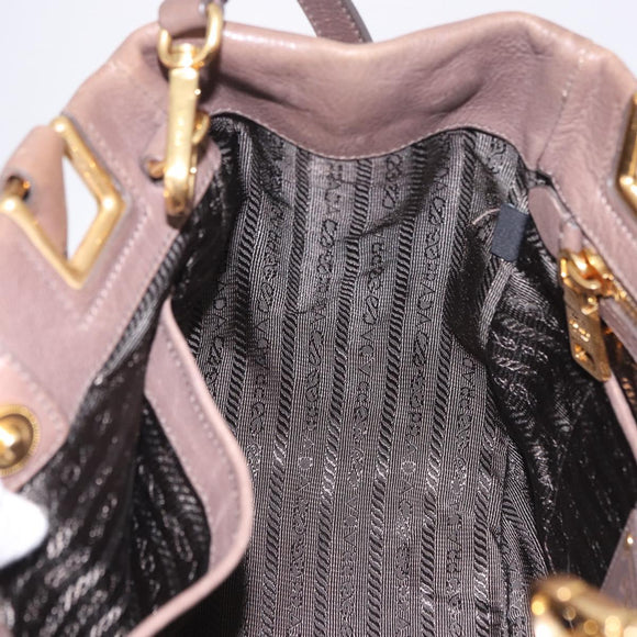 PRADA Hand Bag Leather 2way Brown Gold Tone Auth BA15297