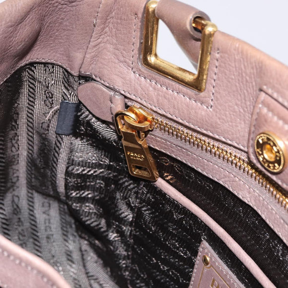 PRADA Hand Bag Leather 2way Brown Gold Tone Auth BA15297
