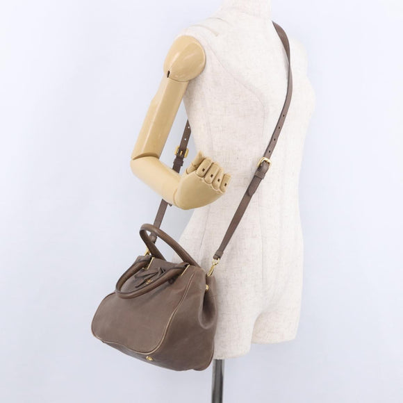 PRADA Hand Bag Leather 2way Brown Gold Tone Auth BA15297