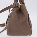 PRADA Hand Bag Leather 2way Brown Gold Tone Auth BA15297-4
