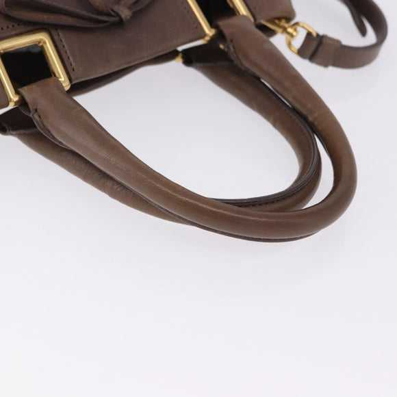 PRADA Hand Bag Leather 2way Brown Gold Tone Auth BA15297