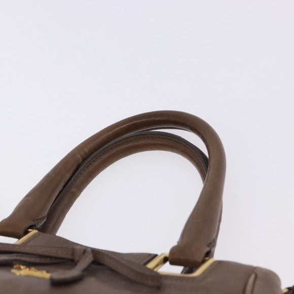 PRADA Hand Bag Leather 2way Brown Gold Tone Auth BA15297