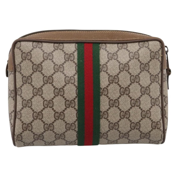 GUCCI GG Supreme Web Sherry Line Clutch Bag PVC Beige 89 01 012 Auth BA15298