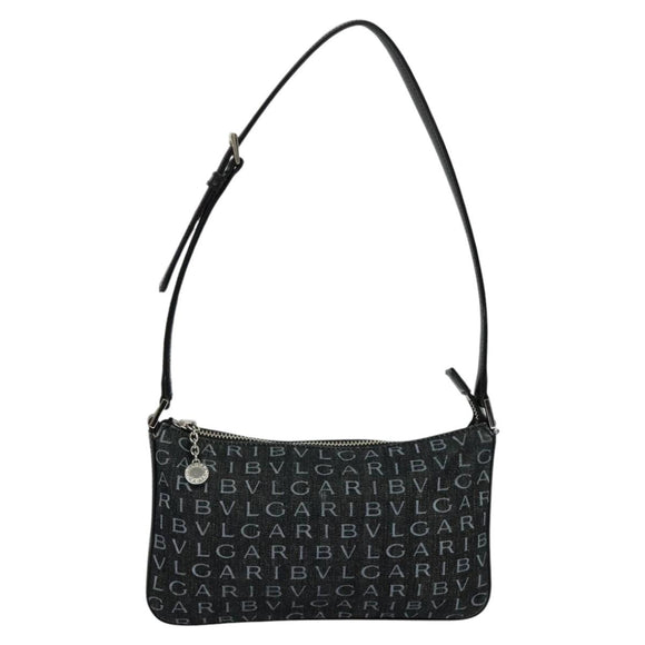 BVLGARI Logo mania Shoulder Bag Canvas Black Auth BA153