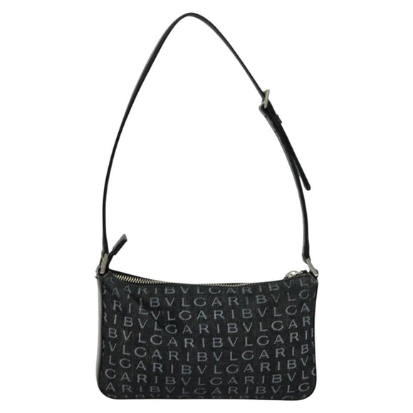 BVLGARI Logo mania Shoulder Bag Canvas Black Auth BA153