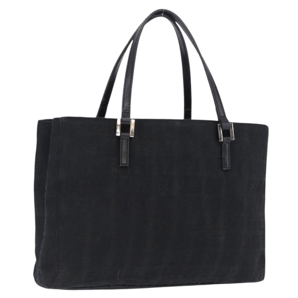 FENDI Zucchino Canvas Hand Bag Black Silver Auth BA15300