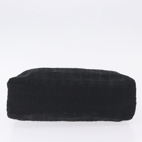 FENDI Zucchino Canvas Hand Bag Black Silver Auth BA15300