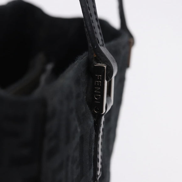 FENDI Zucchino Canvas Hand Bag Black Silver Auth BA15300